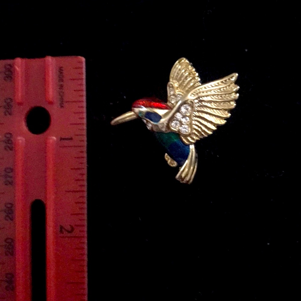 Enamel & Rhinestone Hummingbird Brooch/Pin - Picture 4 of 5
